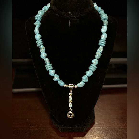 💙💙TURQUOISE chunk n disk w STERLING SILVER18” necklace ONE OF A KIND !❤️❤️
